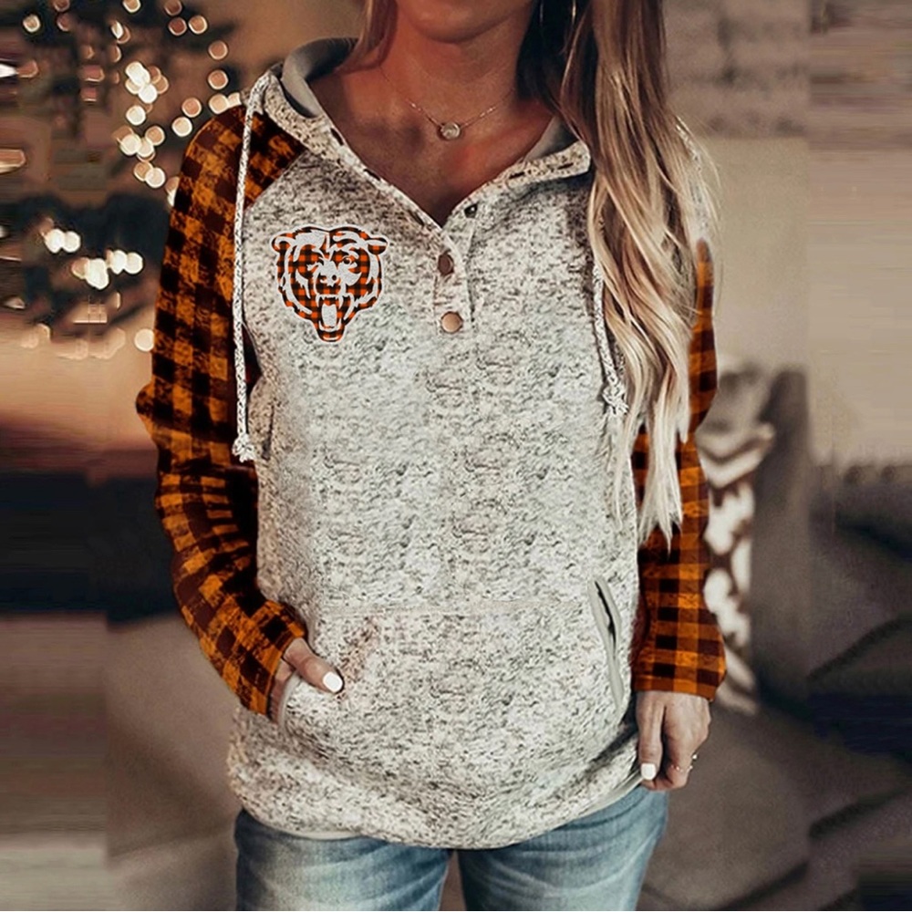 Chicago Bears Plaid printed casual Pullover Hoodie